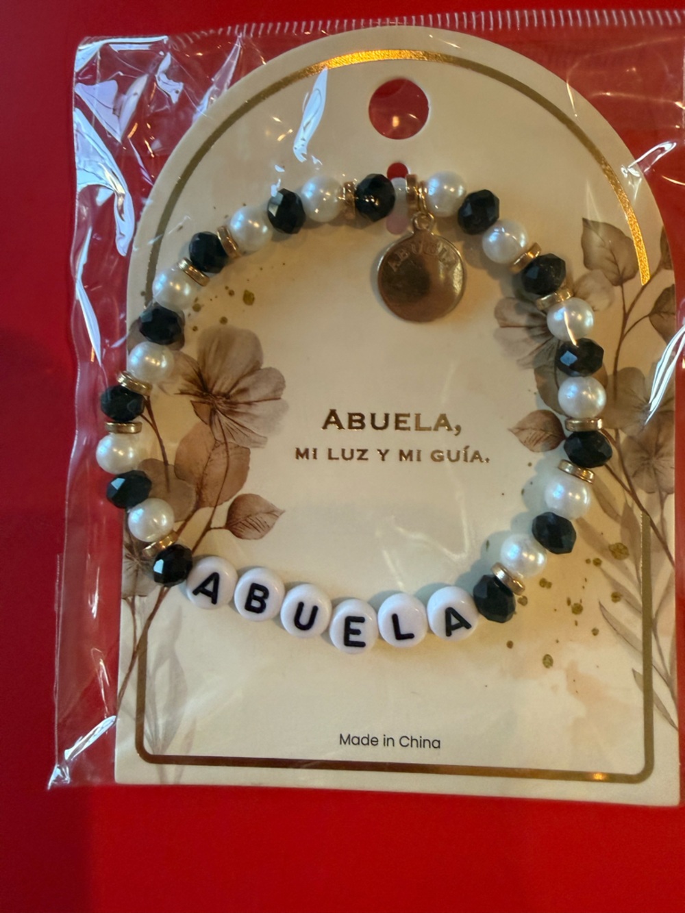Abuela Beaded Stretch Bracelet in Black and White